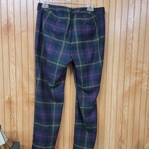 Talbots Hampshire Ankle Pants 8P Womens Wool Blend Plaid Tartan Green Navy Prep